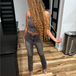 Gray Denim Two-Piece Set